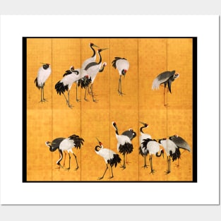 Cranes, Birds on Golden Yellow Screens, Maruyama Okyo 1770s Posters and Art